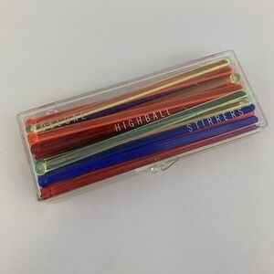 Vintage Colored Plastic Deluxe Highball Swizzle Sticks Cocktail Stirrers w/ Box